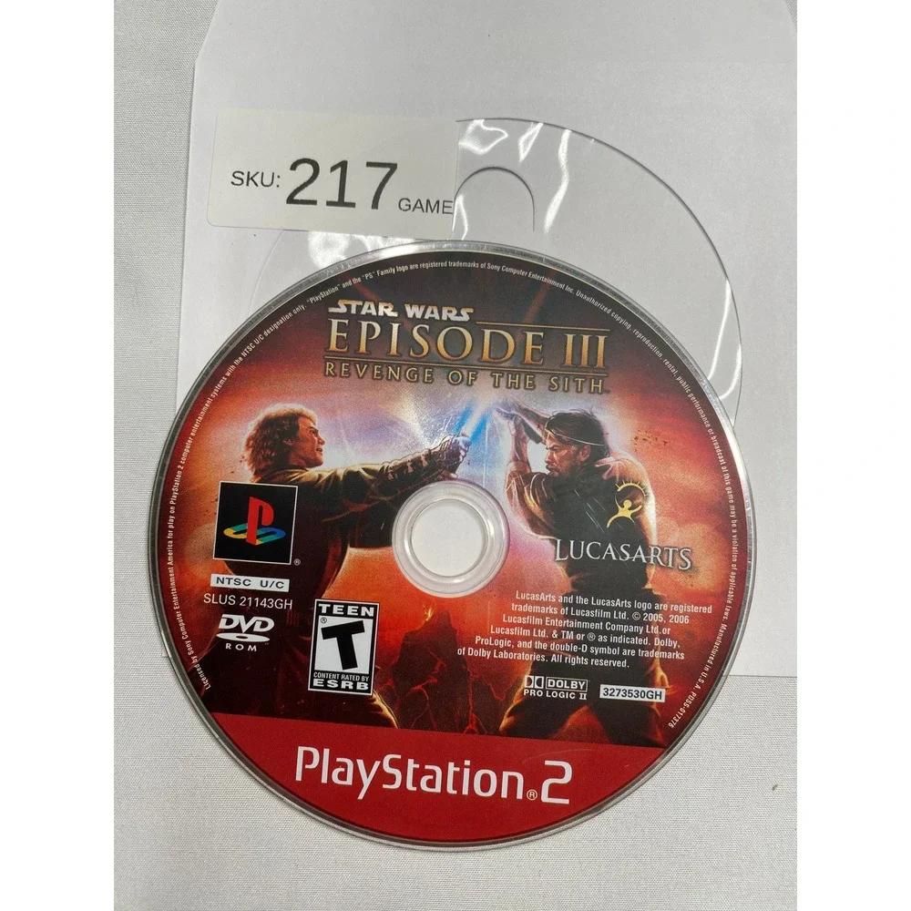 Star Wars Episode III Revenge of the Sith Sony PlayStation 2 PS2 Disc Only
